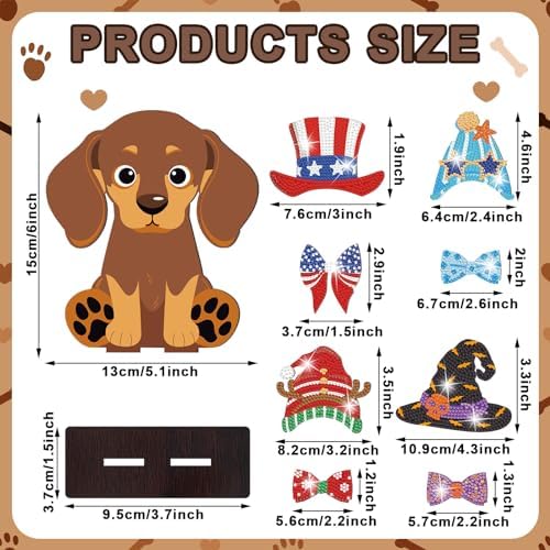 DoubleFill 42 Pcs Summer Diamond Kits 4th of July Interchangeable Wooden Table Decorations DIY Summer Holiday Party Seasonal Tiered Tray Art Decor Diamond Painting Magnets(Dog) - Image 2