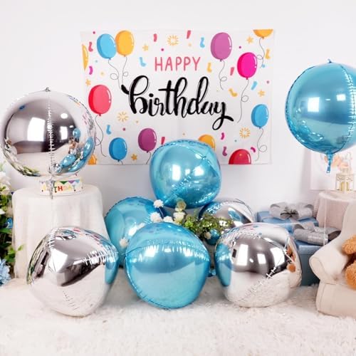 Blue Silver Round Foil Balloons Birthday Prom Decor 22 Inch 6 Pcs - Image 3