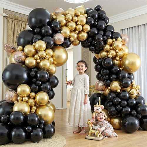 412Pcs Black and Gold Balloons Garland Arch Kit,18 12 10 5 Inch Different Size Black and Metallic Gold Balloons for Graduation Birthday Wedding Party Decorations - Image 6