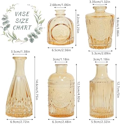 SUPMIND Glass Bud Vases Set of 5, Small Gold Amber Flower Vases in Bulk - Image 2