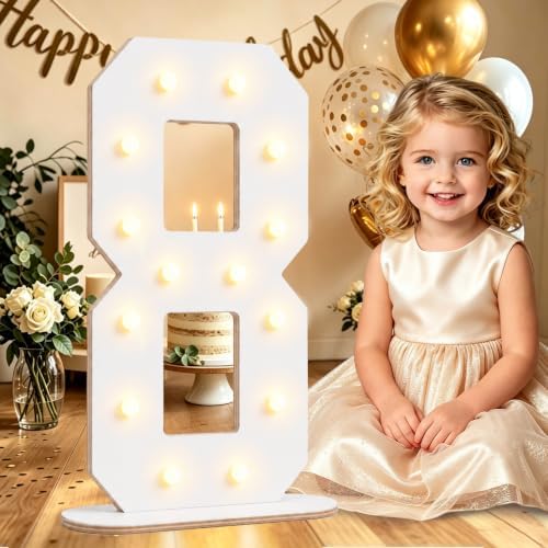 Pooqla 8th Birthday Decorations, 17.3 in White Wooden Light Up Numbers 8 by Pooqla