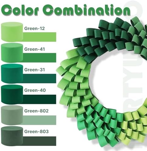 PartyWoo Dark Green Crepe Paper 4pcs 328 FT Emerald Sage Green Streamers - Image 3