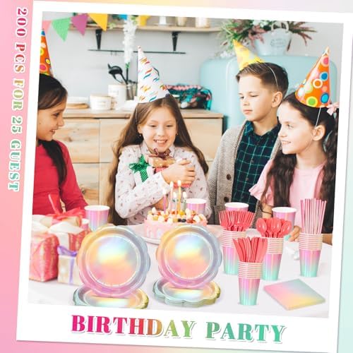 Natnarr Iridescent Pastel Party Supplies, 200 Pcs For 25 Guests - Image 6
