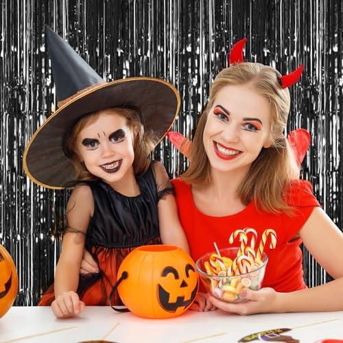 10 Pack Black Foil Curtain Backdrop 3.2ft x 9.8ft Metallic Tinsel Foil Fringe Curtains Streamer Photo Booth Backdrop for Birthday Party Engagement Bachelorette Party Decorations (Black) - Image 5