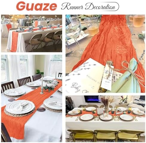 6 Pack Orange Cheesecloth Table Runner 20 x 120 inch Gauze Table Runners 10 FT Long,Semi Sheer Cheese Cloth Fabric Table Runner Bulk for Wedding,Party,Baby Shower,Bridal Shower Decoration - Image 4