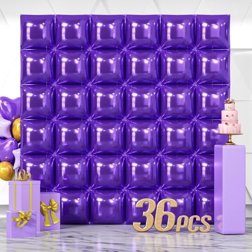 NISOCY 36PCS Metallic Purple Square Foil Balloons Wall Backdrop by NISOCY
