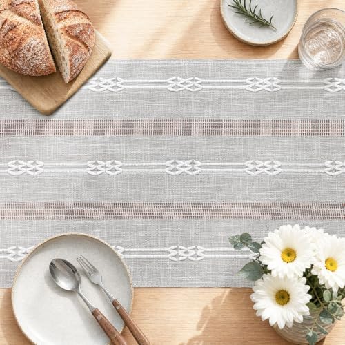 Rustic Linen Farmhouse Table Runner, Woven Boho Table Runner 13" × 90" - Image 2