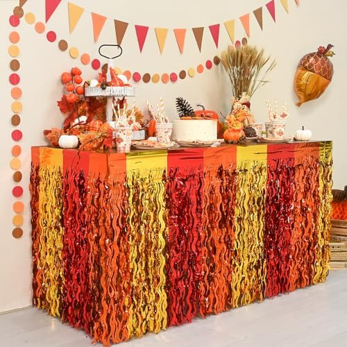 Mega-L Fall Party Decorations, 2 Pack Red Orange Gold Table Skirts by Mega-Loopolis