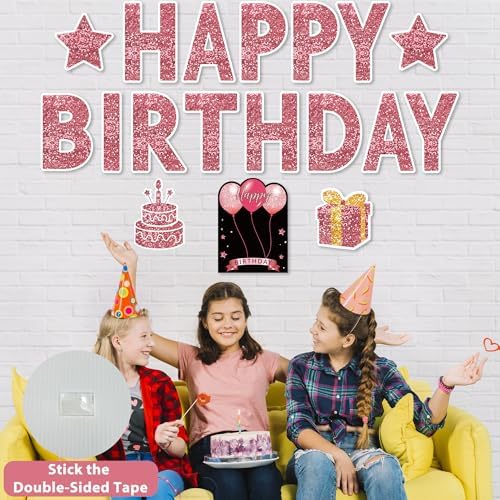 18 Pcs Happy Birthday Yard Sign with Stakes, Pink Happy Birthday Yard Sign with 49.2 Ft LED Light, 16 In Large Personalized Happy Birthday Sign, Waterproof Lawn Garden Birthday Party Decorations - Image 4
