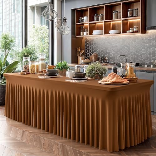 Shillance 6 Packs Brown Spandex Tableclothes for 8 Foot Rectangle Table, Spandex Table Covers 8FT Stretch Table Skirts Wrinkle Free Fitted Table Cloth for Event, Wedding, Banquet & Parties - Image 7