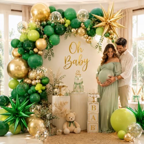 Green and Gold Balloons Arch Kit with Stars Shade Green Balloons - Image 4