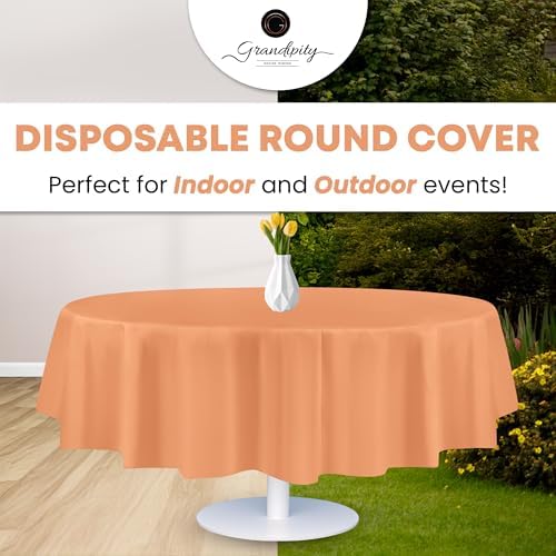 Grandipity Peach 12 Pack Premium Disposable Plastic Tablecloth 84" Inch Decorative Round Table Cover - Image 5