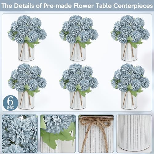 6 Set Pre-Made Flower Table Centerpieces - Dusty Blue - Image 5