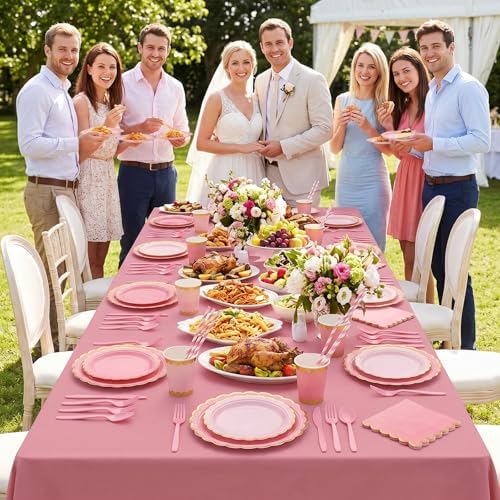Vesici 452 Pcs Pink Party Decorations Disposable Tableware Set for 50 Guest - Image 6