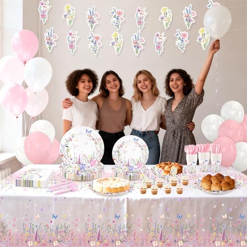 195pcs Wildflower Birthday Party Decoration,Floral Tableware Party Supplies - Image 7