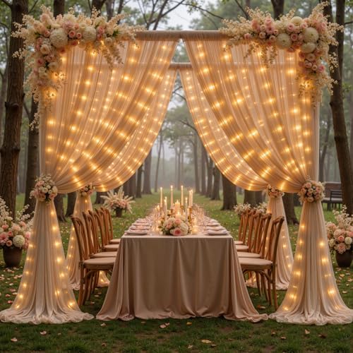 10x10FT Dark Champagne Wrinkle Free Backdrop Curtains with Lights String for Parties - Photo Curtain Backdrop with Lights for Wedding Decorations, Bridal Baby Shower Birthday Party Photography - Image 3
