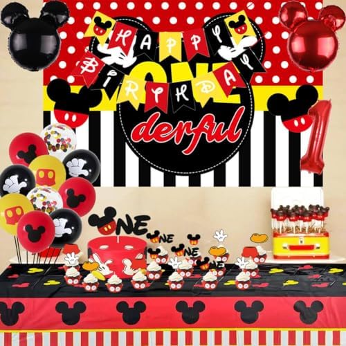 185 Pcs Red 1st Birthday Party Decorations, Boys Onederful Balloons Arch Garland Kit, Red Cartoon Boys Onederful Backdrop, TableCloth, Tableware for Boy First Birtdhay Party Supplies - Image 2