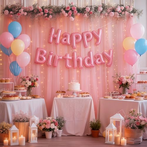 10×10ft Dusty Rose Tulle Backdrop Curtain with Lights String for Parties, Sheer Photo Curtain Backdrop Drapes for Wedding Party Photography Backgrounds - Image 3