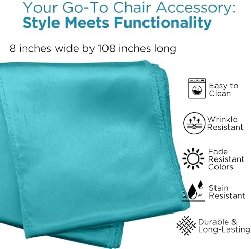 Leading Linens 150 pcs Turquoise 108"x8" Satin Bow Sash Chair Cover Decor - Image 2