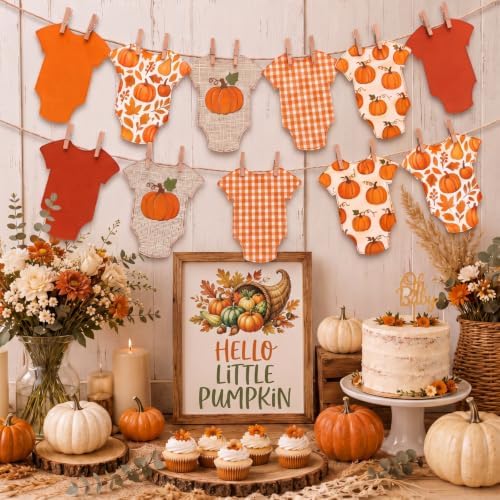 Frienda 10 Pcs Pumpkin Baby Shower Banner Bodysuit Garland with Clips by Frienda