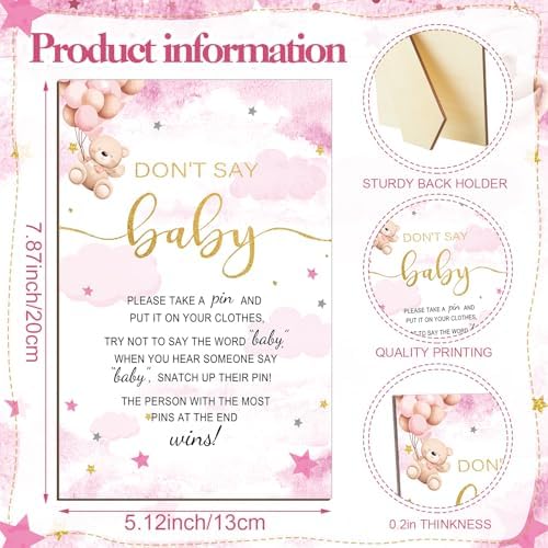 Patelai 321 Pcs Pink Bear Baby Shower Decorations Games Supplies, Serves 50 - Image 4