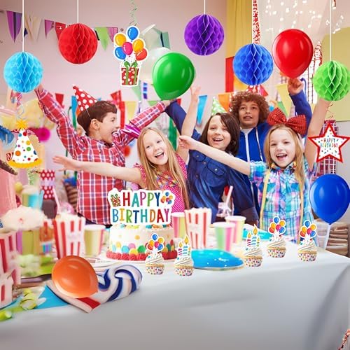 Happy Birthday Decorations For Women Men,Birthday Backdrop,Banner Balloons,Table Cloth,Paper pom poms Party Supplies for Girls Boys (Colorful) - Image 6