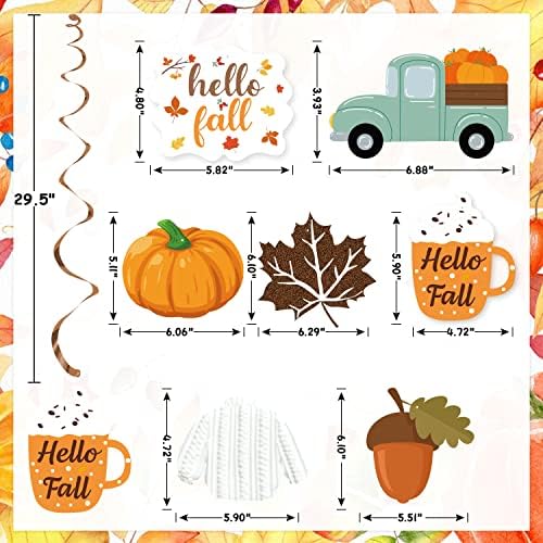 20Pcs Fall Party Hanging Decorations, Autumn Hello Fall Party Decorations, Pumpkin Leaf Truck Cutouts Thanksgiving Ornaments for Fall Party Decor Thanksgiving Party Supplies - Image 4