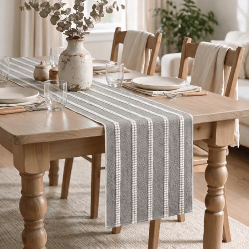 Artoid Mode Grey Farmhouse Dashed Stripe Table Runner, Seasonal Holiday Boho Rustic Kitchen Dining Table Decoration for Home Party Decor 12x72 Inch - Image 4