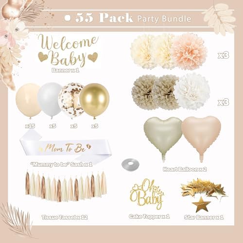 Beige Baby Shower Decorations Set for Neutral Gender Reveal Party - Image 2