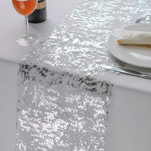 Snowkingdom Silver Table Runner, Sequin Glitter Foil Metallic Mesh Runner Roll 11 Inch x 49 Feet, Silver Table Decorations Centrepiece for Wedding Birthday Party Christmas Baby Shower - Image 3