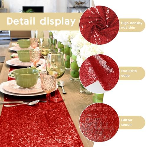 6 Packs 12 x 72 inches Sequin Table Runner, Red Glitter Table Runner for Birthday Party Supplies Wedding Engagement Baby Shower Holiday Celebration Event Decorations - Image 6