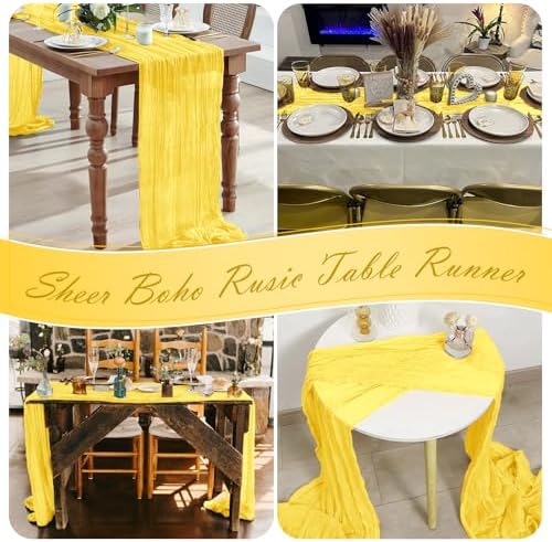 15 Pack Lemon Yellow Cheesecloth Table Runner 17 x 108 inch Cheese Cloth Table Runners 9ft Yellow Table Runner Rustic Romantic Sheer Gauze Runner for Wedding Party Baby Shower Table Decoration - Image 7