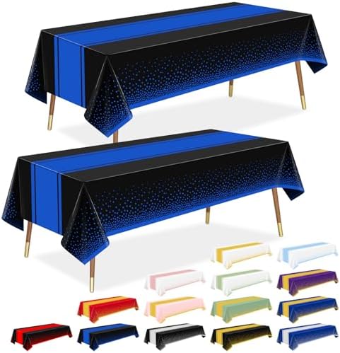 LANLISA Black and Blue Tablecloth Party Decorations 2 Pack, Disposable Plastic Table Cloths for Boss Baby Birthday Graduation Retirement Masquerade Party Decor by LANLISA