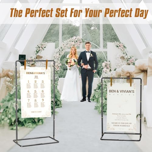 Blcak Wedding Sign Holder Adjustable Welcome to Our Wedding Sign Stand 68”x31”x 20”,Heavy Duty Easel Stand for Sign Include 6 Sign Hanging Straps &1 Storage Bag&Ground Stakes for Signs and Posters - Image 2