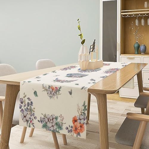 Moon Phase Floral Table Runner Watercolor Vintage Moon Flower Leaves Seasonal Spring Autumn Natural Dinner Runner for Farmhouse Kitchen Dining Table Holiday Party Decoration 13"x90" - Image 2