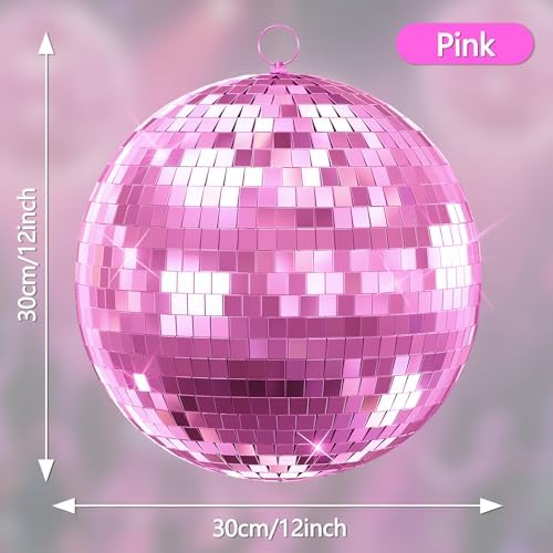 Pink Disco Ball, 12/16/20 inch Hanging Mirror Ball for Party Decorations, Disco Balls for Wedding, Events, Home Decor, Christmas Party, Dance Floor and Celebrations - Image 2