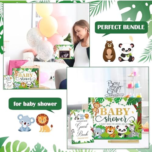 Fuyoooo 27 Pcs Baby Shower Guest Book Animal Safari with Gold Pen - Image 6