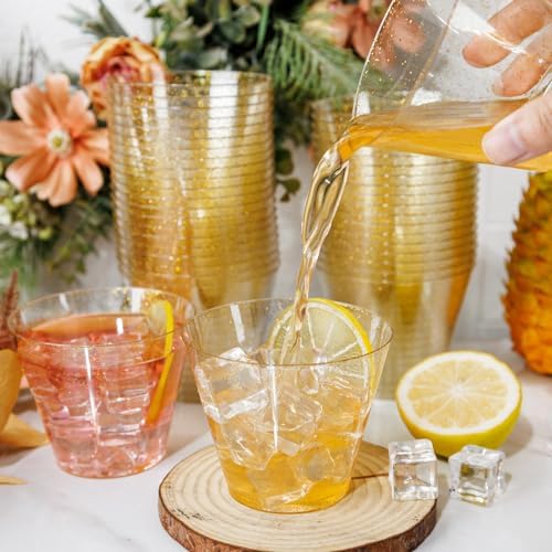 I00000 100 Pcs Gold Plastic Cups, 9 oz Hard Gold Glitter Disposable Cups - Image 6