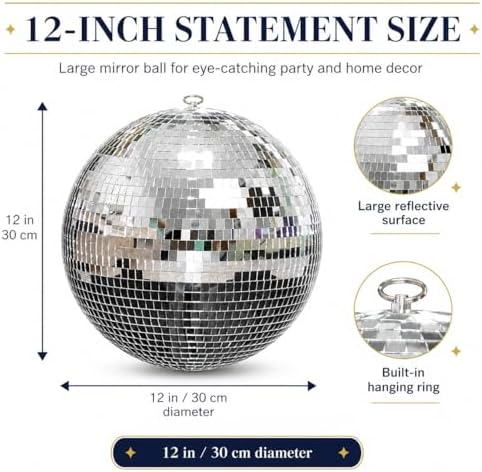Youdepot 12-Inch Large Hanging Mirror Ball for Disco Party Decor - Image 5