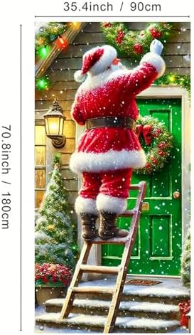 BlissYard Christmas Door Cover Lights Santa 35x71 Inch Polyester - Image 3