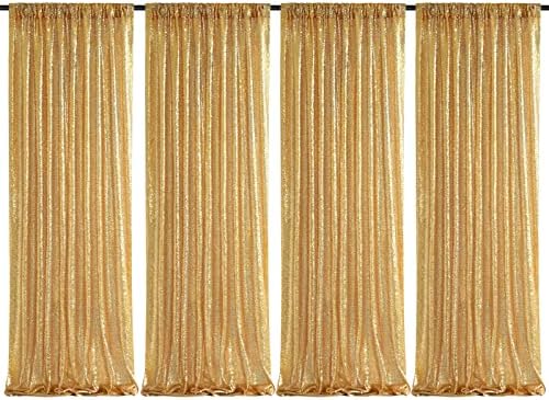 Sequin Backdrop Curtain 4 Pcs 2ftx8ft Wedding Ceremony Background Backdrop Glitter Shimmer Fabric Gold Backdrop Drapes by SoarDream