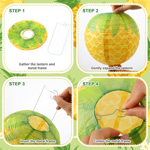 Panelee 12 Pcs Pineapple Party Decorations Hawaiian Party Hanging Supplies 8 Inches Round Paper Lanterns for Tropical Luau Birthday Holiday Bachelorette Decor Supplies - Image 3