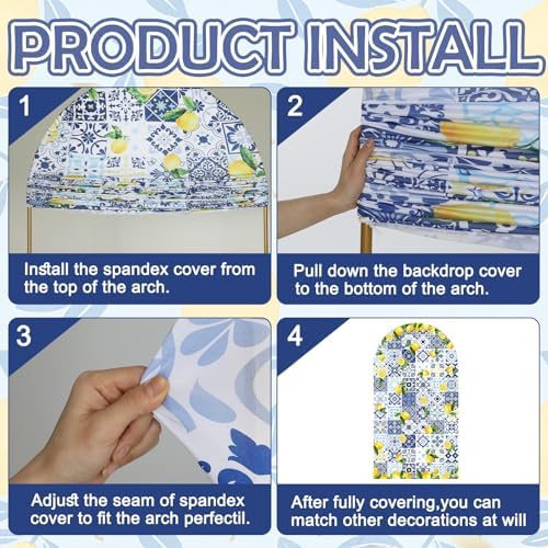 VitalCozy Blue Tiles Lemon 7.2ft Amalfi Coast Arch Cover for Parties - Image 5