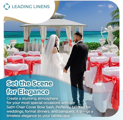 Leading Linens 20 pcs Red 108"x8" Satin Bow Sash Chair Cover Decoration - Image 3