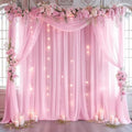 20ft x 10ft Pink Backdrop Curtain with Lights String for Parties, Sheer Tulle Wedding Photo Backdrops Drapes for Baby Shower Birthday Party Decorations Background for Photography by Shillance