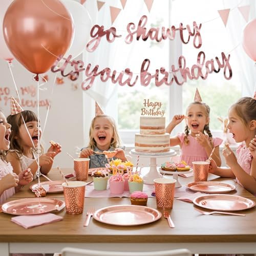 BEISHIDA Double-sided Rose Gold Go Shawty It's Your Birthday Banner Decor - Image 5