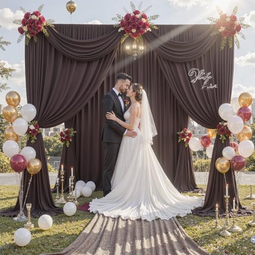 10 ft x 10 ft Wrinkle Free Brown Backdrop Curtain for Parties, Wedding Brown Photo Backdrop Drapes, Fabric 2 Panels 5x10ft for Baby Shower Photoshoot Engagement Birthday Photography Background - Image 3