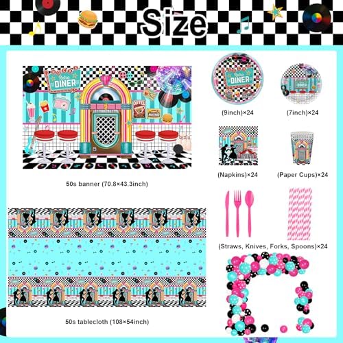 50s Party Decorations 280 PCS 1950s Retro Diner Decorations - Image 2