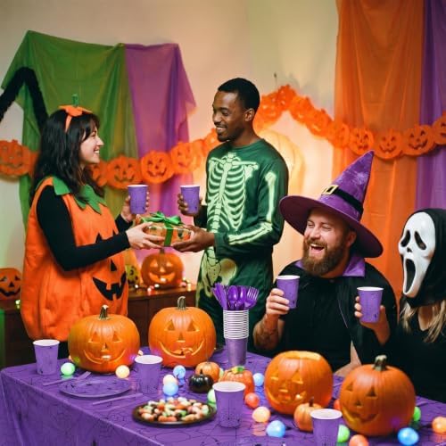Funnymoom 452 Pcs Purple Halloween Spiderweb Party Supplies, Serve 50 Guest - Image 4