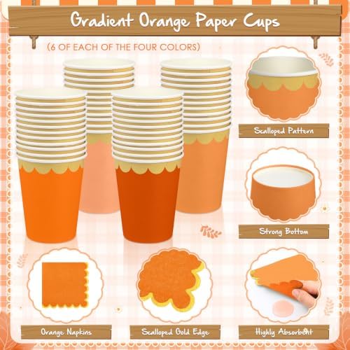 Mimorou 169 Pcs Burnt Orange Plates and Napkins Party Supplies Serve 24 - Image 5